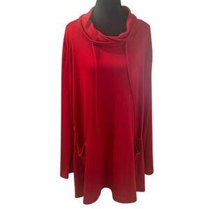 Bulotus Red Cowl Neck Tunic Top 3XL Plus‎ Stretch Long Sleeve Pockets